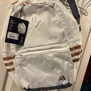 New Adidas Backpack in White with Gold Accents